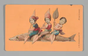 [Photo Collage: Three People Holding Oars, Sitting on a Large Fish]