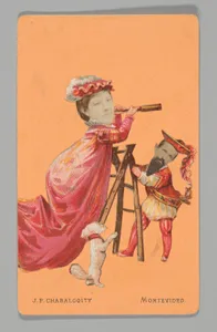 [Photo Collage: Woman on Ladder, Holding Spyglass with Man Holding Ladder, and Dog Standing on Hind Legs]
