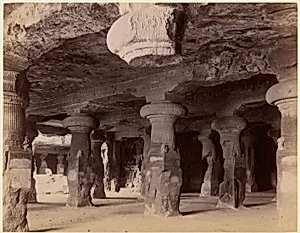 [Pillars in the Monolithic Temple at Elephanta, Near Bombay] by Unknown