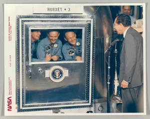 [President Richard M. Nixon Welcomes the Apollo 11 Astronauts Aboard Recovery Ship USS Hornet]