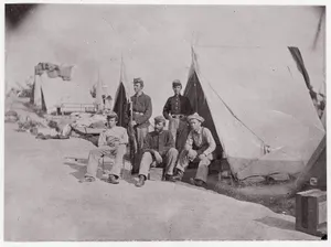 [Private James P. Bonnet and Unidentified Members of the 22nd New York State Militia in their Tent Camp, Near Harper's Ferry, Virginia]