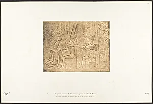 Sculptures extérieures du Sanctuaire de granit du Palais de Karnac (Ammon assurant la couronne sur la tête de Philippe-Aridée) by Maxime Du Camp