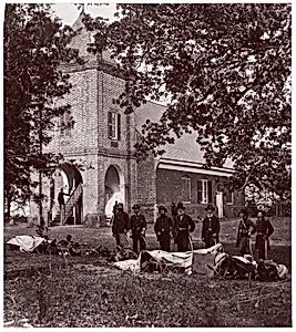St. Peter's Church near White House, Where Washington was Married. General E. V. Sumner and Staff by Alexander Gardner|Mathew B. Brady