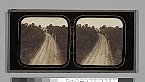 [Stereographic View of Paris-Lyon Railroad Tracks with "Ghost" Train Visible When Viewed by Transmitted Light] by Unknown