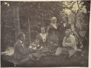 [Three Women,Two Men, and a Child on a Picnic]