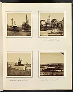 [Two Gentlemen Seated on the Grounds of the Palace; The Palace from the Rosary; Cascades and North End of Palace; General View of Gardens and Fountains] by Philip Henry Delamotte