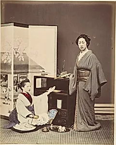 [Two Japanese Women Posing with Fans]