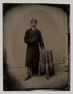 [Union Civil War Soldier, in Studio, Standing by Table] by Unknown