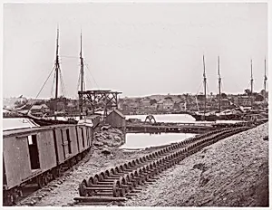 Unloading Supplies for U.S. Military Railroad opposite Richmond, Virginia by Mathew B. Brady|Unknown
