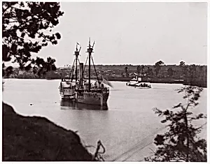 U.S. Monitor "Saugus" and Gunboat "Mendota", Appomattox River by Mathew B. Brady|Unknown