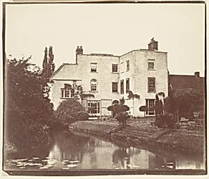 [View of House from Garden by Pond with Lily Pads] by Unknown