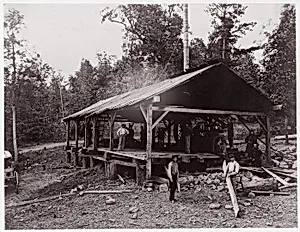 [Workers and Soldiers at Government Saw Mill, Chattanooga (?), Tennessee] by Andrew Joseph Russell|Mathew B. Brady