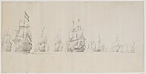 A Dutch Fleet Under Sail at Sea in a Light Breeze