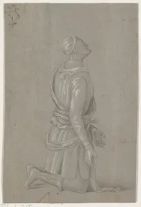 A Kneeling Man in Fifteenth-Century Costume (recto); a small, fragmentary sketch of a recumbant boy, probably by a later hand (verso)