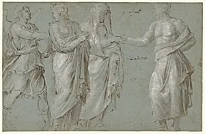 A Winged Figure, two Women, and a Man