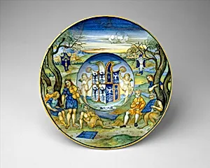 Armorial Plate (tondino): The story of King Midas by Nicola da Urbino