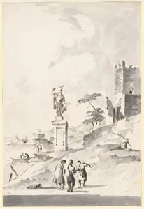 Capriccio with a Statue of a Warrior and a Ruined Castle on the Shore of the Lagoon
