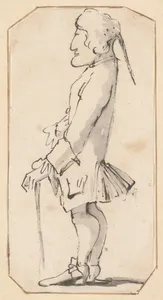 Caricature of a Man Carrying a Stick, Standing in Profile to the Left