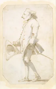 Caricature of a Man Holding a Tricorne, Walking to the Left
