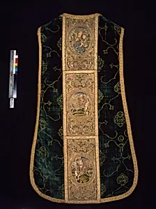 Chasuble with Orphreys depicting a saint and bishop saint (front), the Virgin and Child, Saint Martin, and Saint Peter (back)