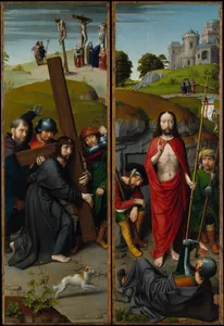 Christ Carrying the Cross, with the Crucifixion; The Resurrection, with the Pilgrims of Emmaus
