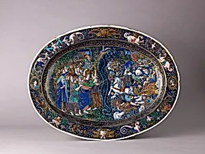 Dish: The Destruction of the Hosts of Pharaoh by Master IC (probably Jean Court)|Jean Cour (or Court)