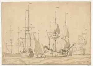 Dutch Merchant Ships at Anchor or under Easy Sail in a Moderate Breeze