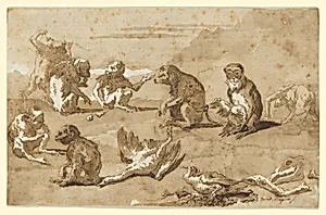 Eight Monkeys, a Dead Goose, and a Cormorant by Giovanni Domenico Tiepolo