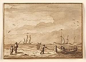 Fishing Boats and a Man with a Net