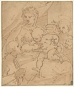 Madonna and Child with the Young Saint John the Baptist and a Donor by Workshop of Cambiaso