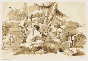 Philosophers Instructing Pupils by an Antique Sarcophagus