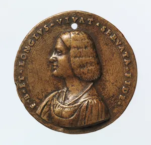 Portrait medal of an Unknown Lady (obverse); A Kneeling Man with a Basket of Fruit, Cupid, and the Caduceus of Mercury (reverse)