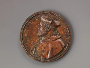 Portrait medal of Cristoforo Madruzzo (obverse); Landscape with a Female Figure Pointing to the Sun (reverse)