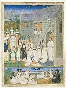 The Holy Virgins Greeted by Christ as They Enter the Gates of Paradise by Simon Marmion