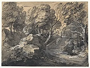 Wooded Landscape with a Man Crossing a Bridge