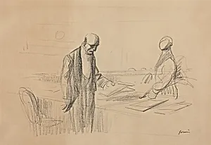 a) At the Conference (recto); b) Reclining Figure (verso)