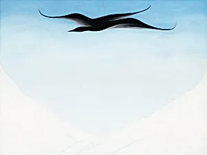 A Black Bird with Snow-Covered Red Hills