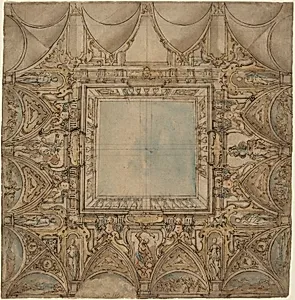 A Ceiling Decoration with Landscapes and Battles