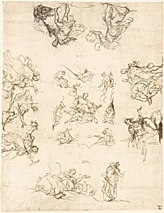 A Compartmented Ceiling with Allegories and Myths
