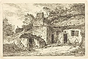 A Cottage with Two Men Seated at the Doorway