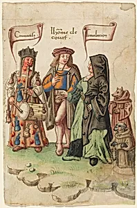 A Courtier Standing Between Covetousness and Dissimulation [fol. 14 recto]
