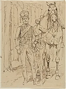 A French Hussar Leading a Horse