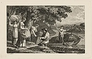 A Group of Peasants Loading Hay onto Boats