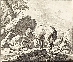 A Horse, Buffalo, Sheep, and Goat in an Italian Landscape