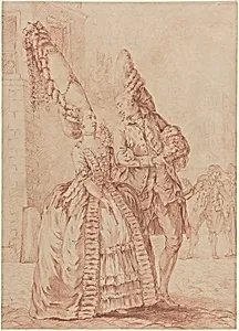 A Lady and Gentleman with Exaggerated Headdresses