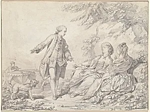 A Man and Two Women on a Rocky Shore