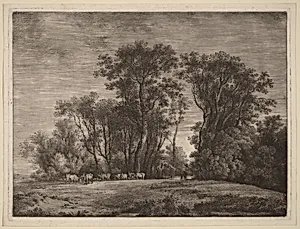 A Meadow with Cattle at the Edge of a Wood