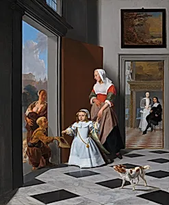 A Nurse and a Child in an Elegant Foyer