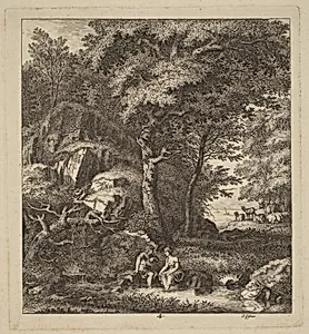 A Shepherd and a Young Woman With Their Feet in a Brook
