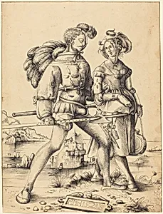 A Soldier Walking with a Camp Follower